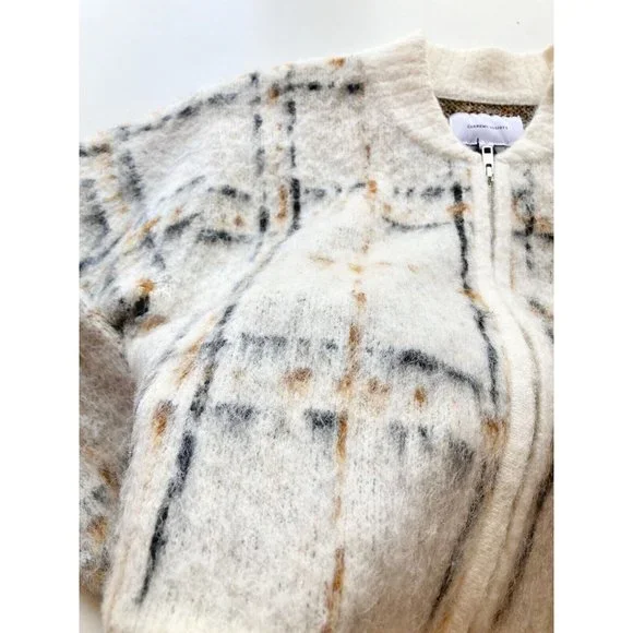 NWT CURRENT/ELLIOTT The Bets White Plaid Mohair Bomber Sweater Jacket, Size 0 - Picture 10 of 13